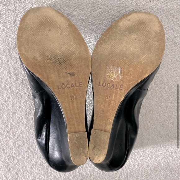 Locale Black Leather Round Toe Wedges 37 - Picture 6 of 13